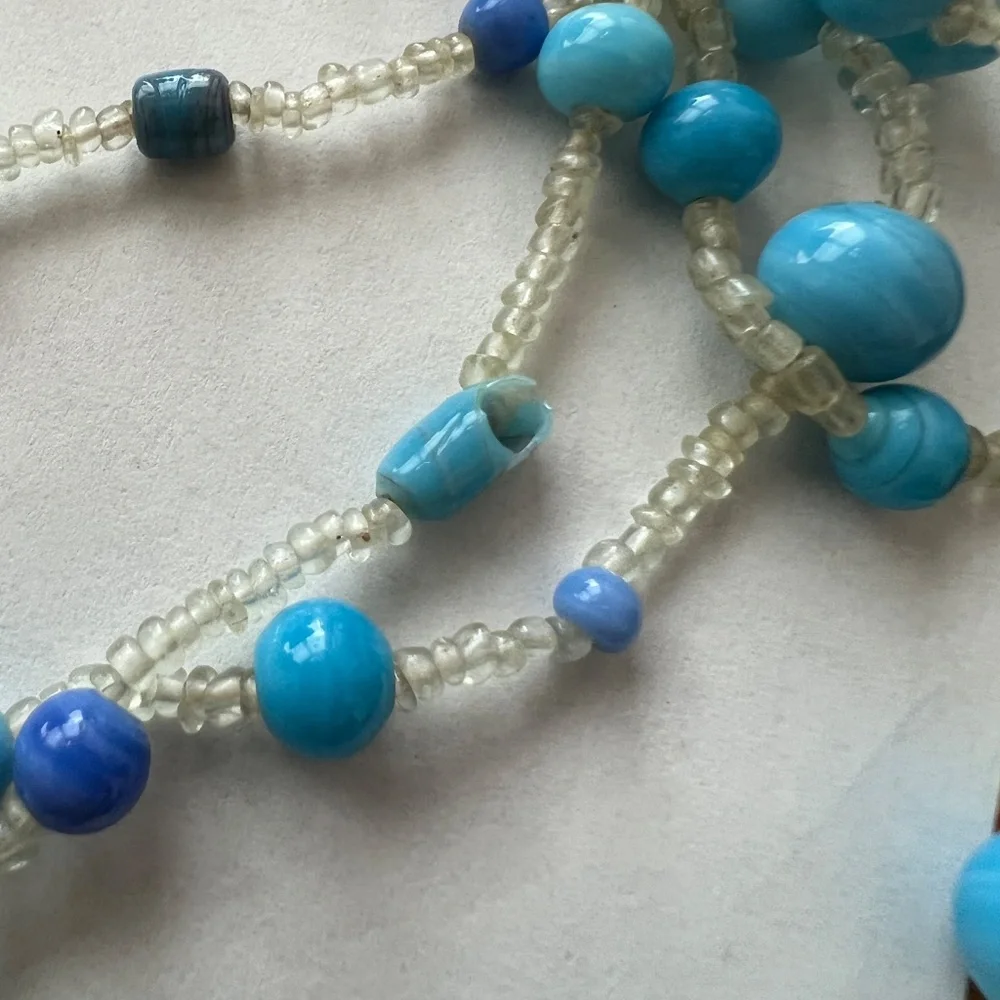 VINTAGE  Czech GLASS SEED BEAD COBALT BLUE MULTI STRAND NECKLACE 22